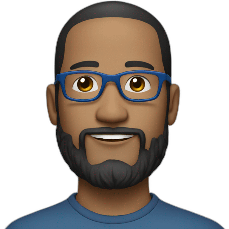 man 41 years old, tiny beard, black hair with silver with blue glasses, lighter skin emoji