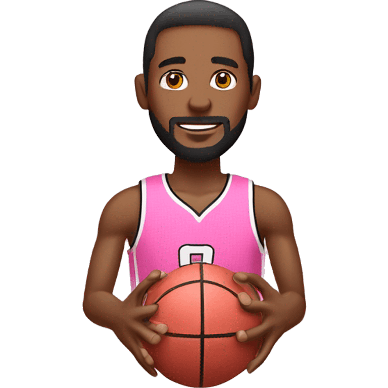 An emoji of a man wearing a pink basketball jersey and holding a pink basketball. emoji