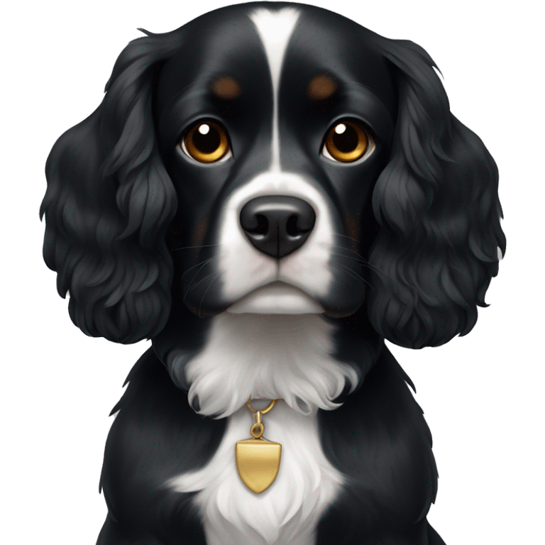 Small completely black king spaniel with white on chest. No white on the face emoji