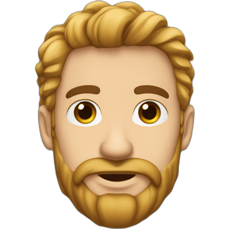 Hombre piel blanca cabello largo cafe con barba y cadena con dije de caballo grande en el cuello emoji