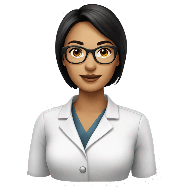 beautiful pharmacist lady with black hair wearing glasses emoji