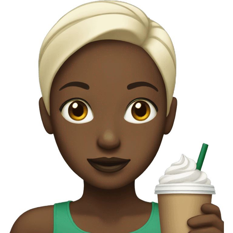 Bald black girl emoji drinking Starbucks emoji