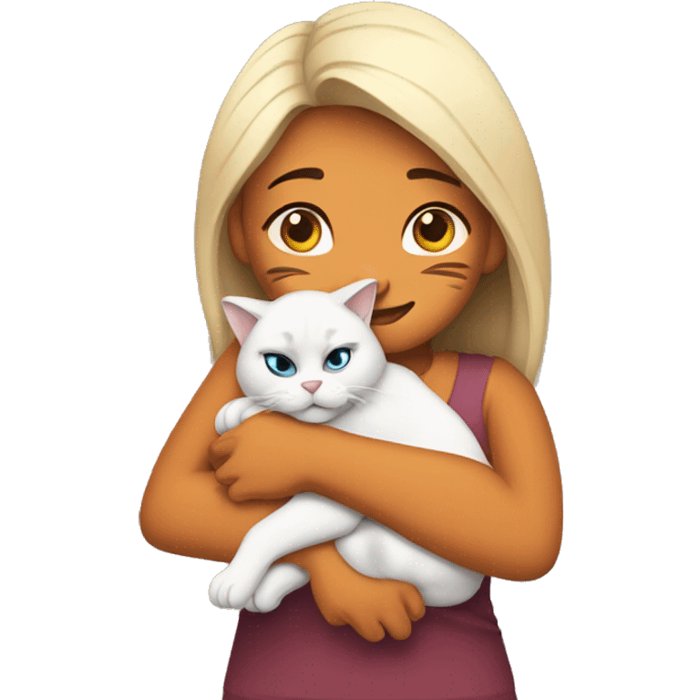 woman hugging a Himalayan cat tiger emoji