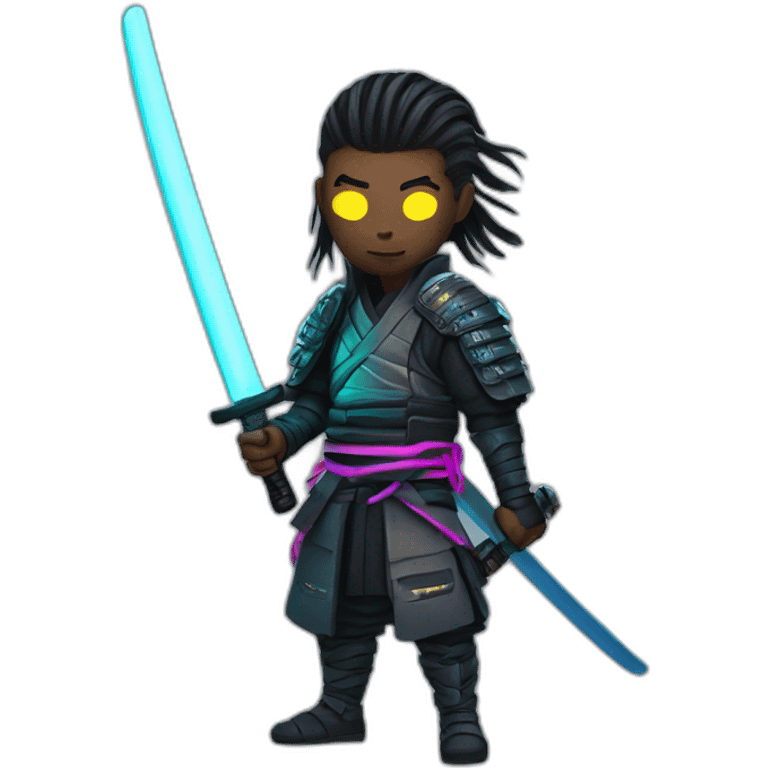 Cyberpunk samurai with glowing katana emoji