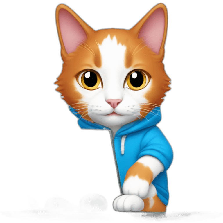 Red Turkish van cat with blue eyes in black hoodie with laptop emoji