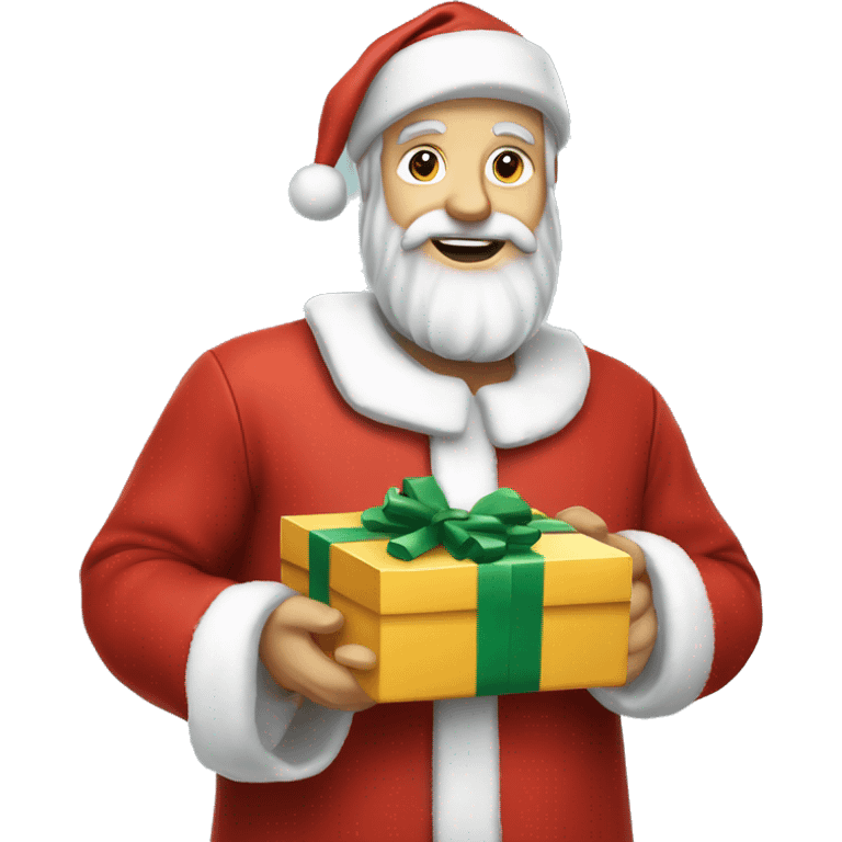 père Noël avec cadeau est costume rouge et barbe blanche emoji