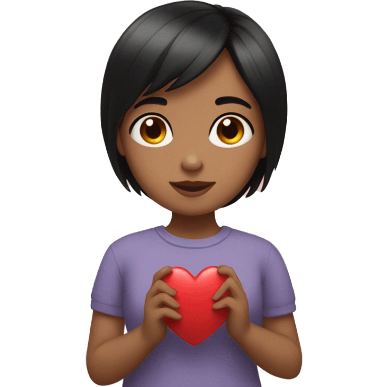 Girl with a black short hair hold a heart between her hand  emoji