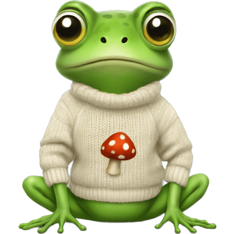 Cute Frog in a sweater with a mushroom on it emoji