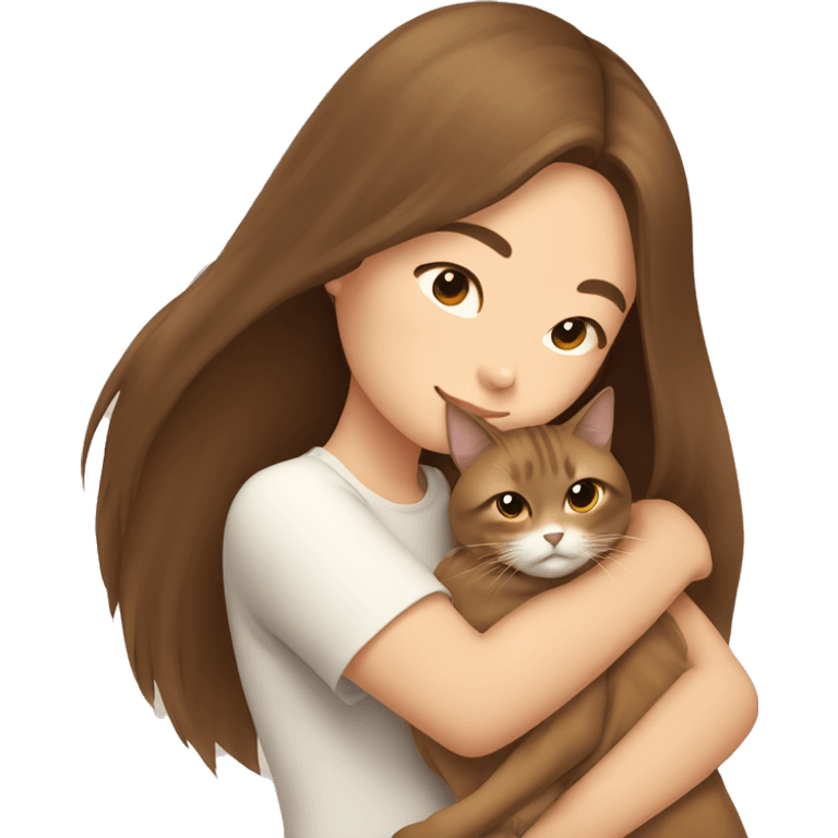 Thai cat cuddling brown long hair girl emoji