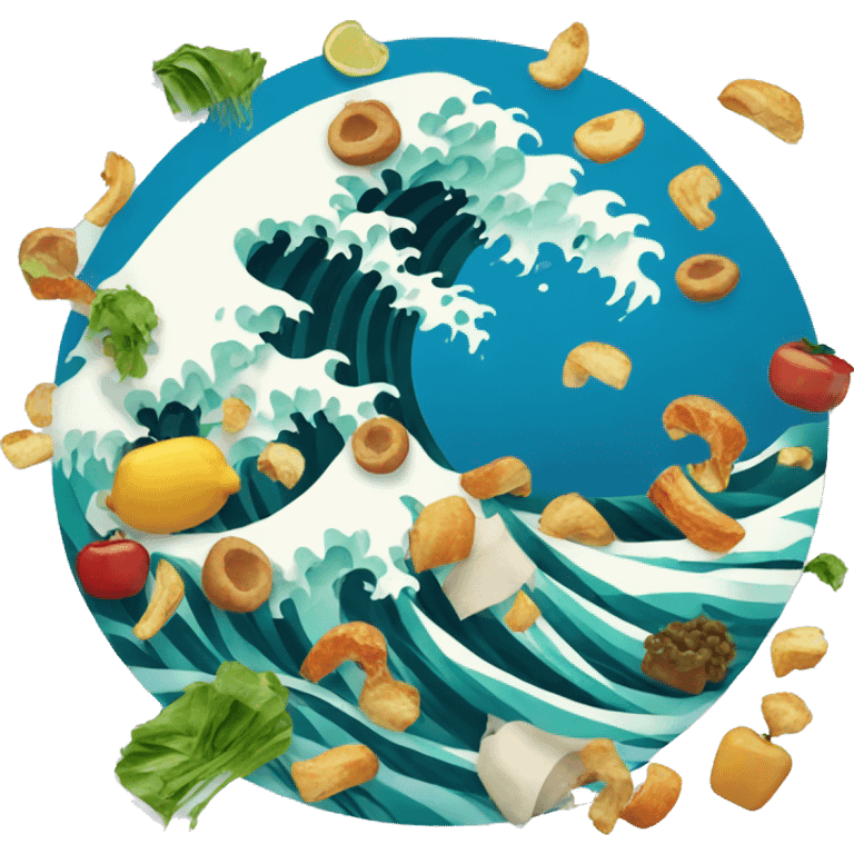 Wave with food waste floating emoji