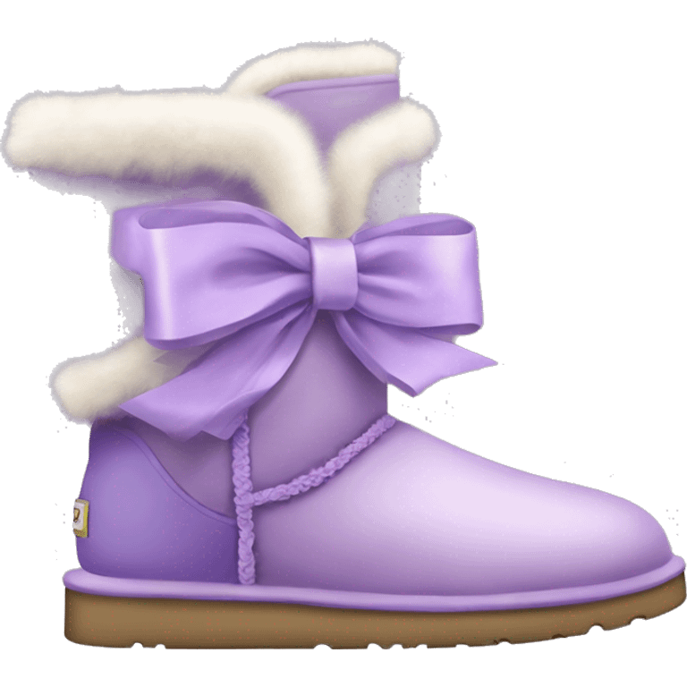 Realistic pair of light purple ugg boots with fur and laced up light purple ribbons tied into bows. emoji