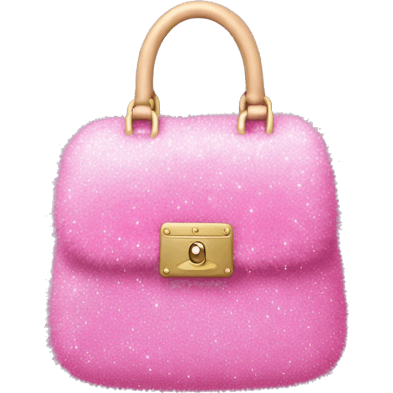 Realistic pink Sparkle glitter and fur purse. emoji