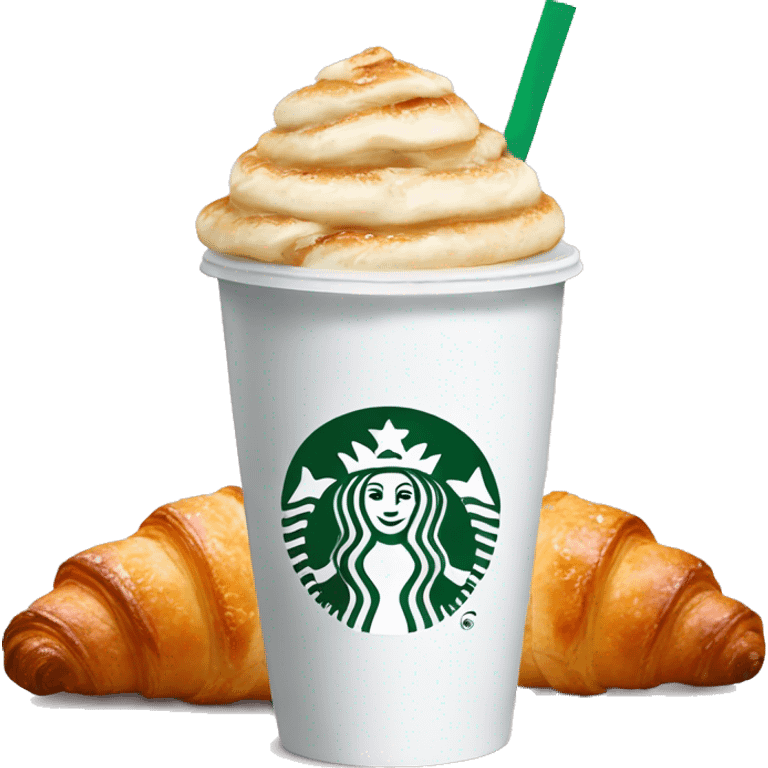 Starbucks drink next to a croissant emoji