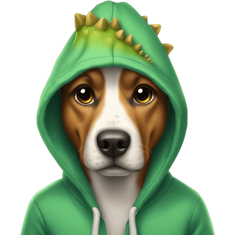 dog wearing a dinosaur hoodie emoji