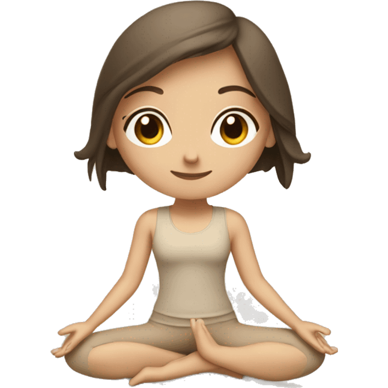 White brunette Girl doing yoga in beige tones  emoji