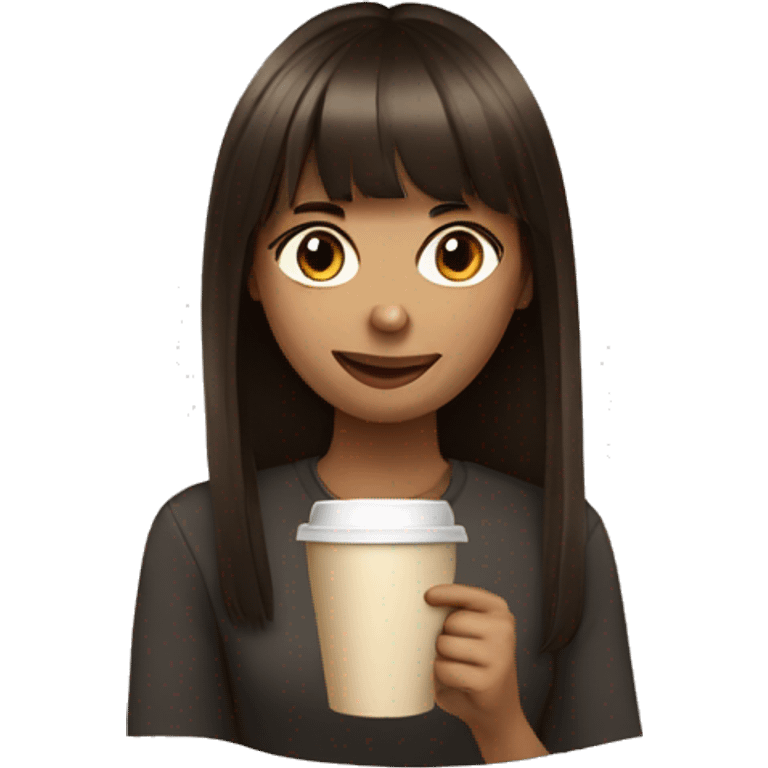 girl with bangs dark brown hair drinking a coffee emoji