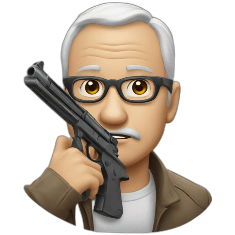 Un mec chauve à lunettes avec un Gun emoji