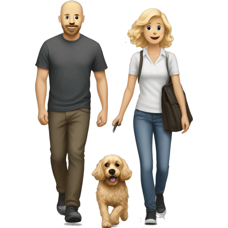 Bald man walking blonde cockapoo emoji