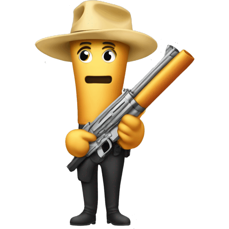 A rigatoni noodle holding a gun emoji