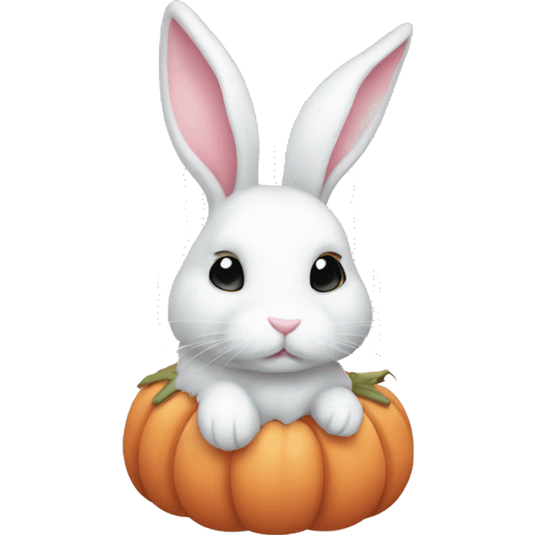 autumn cozy white rabbit in light pink pumpkin  emoji