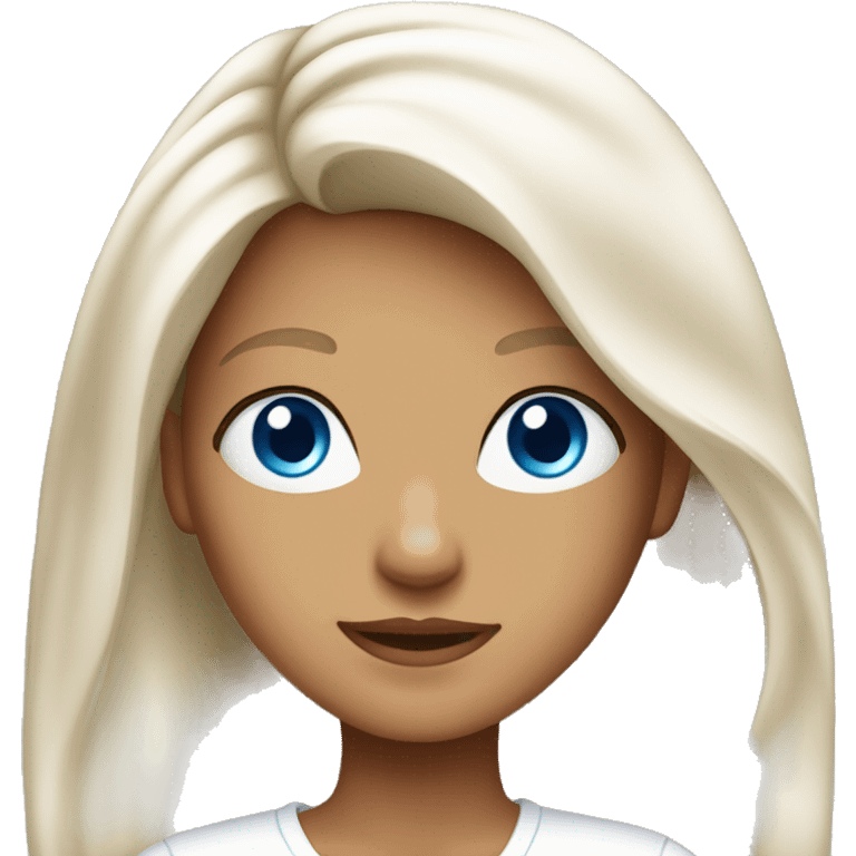 Tanned girl with long golden hair and blue eyes in white clothes emoji