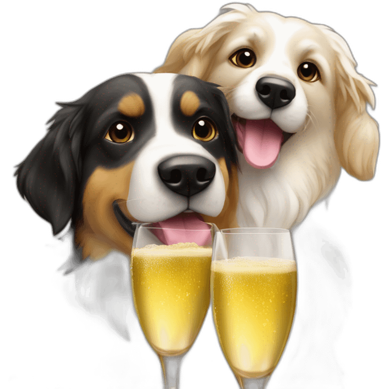 Chien berger suisse qui boit du champagne avec sa petite copine emoji