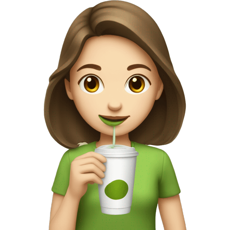 girl with brown hair drink matcha tea emoji