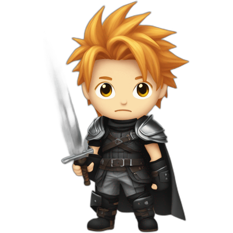 Ginger cloud strife with midgar clothes black and sword  emoji