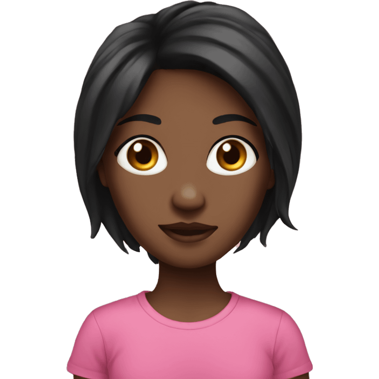 Long black hair black girl pink tee emoji