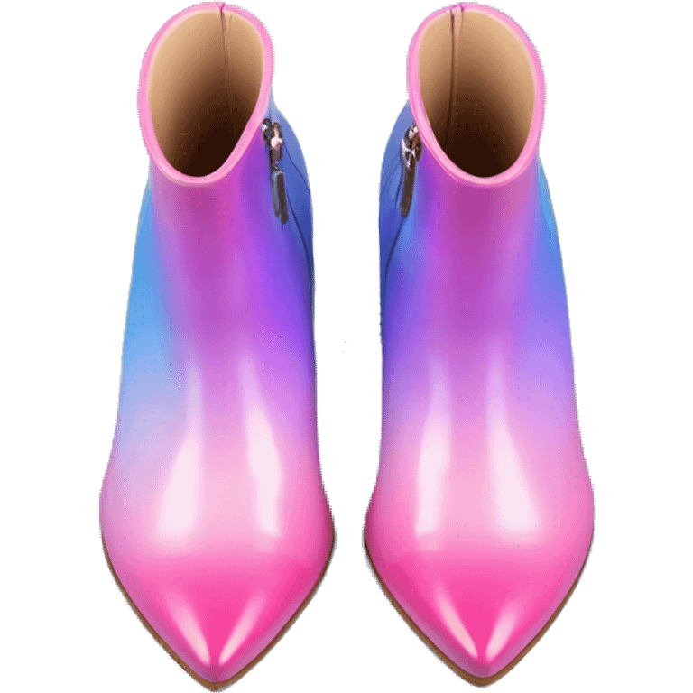 Realistic isolated top view pair of bubblegum pink purple and pastel blue ombre high heel ankle bootie boots.  emoji