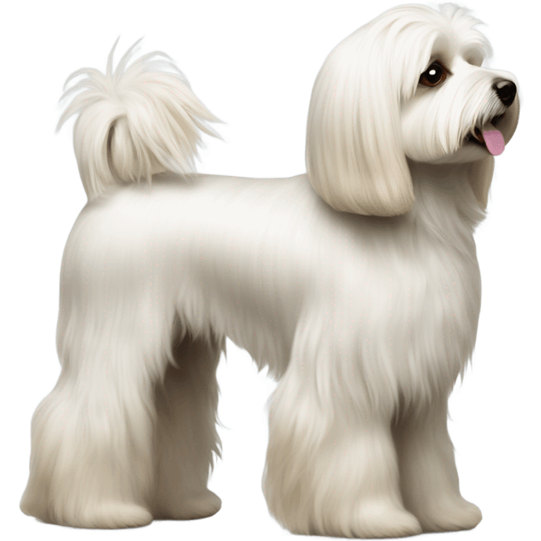 Side view of Havanese long har all the way down to the floor at a dog show  emoji