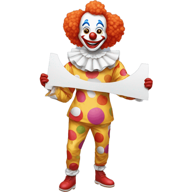 clown with whole body holding a sign that writes HumorousTales emoji