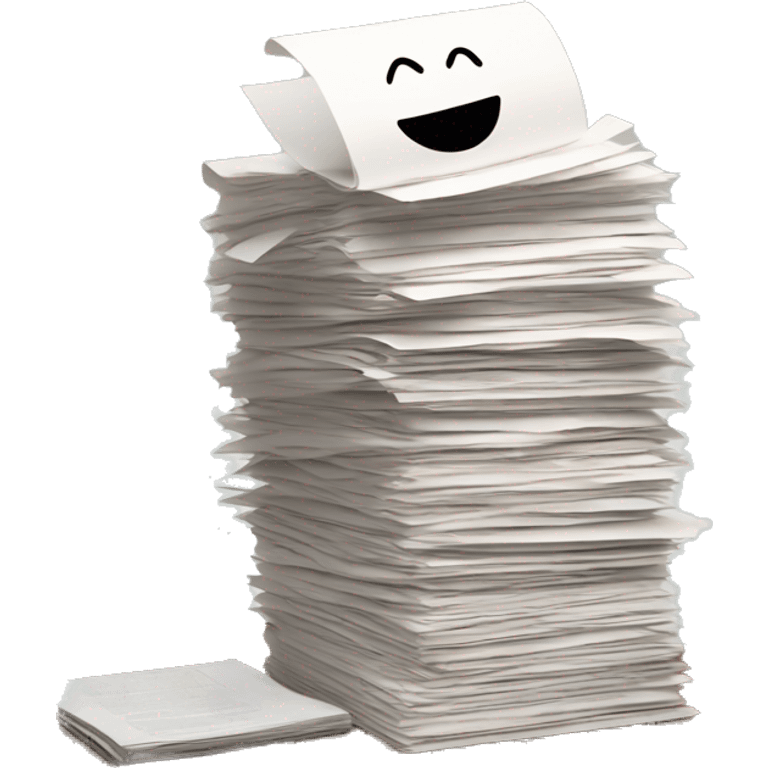 a pile of legal paper. A Macbook is on top of the pile of paper. emoji