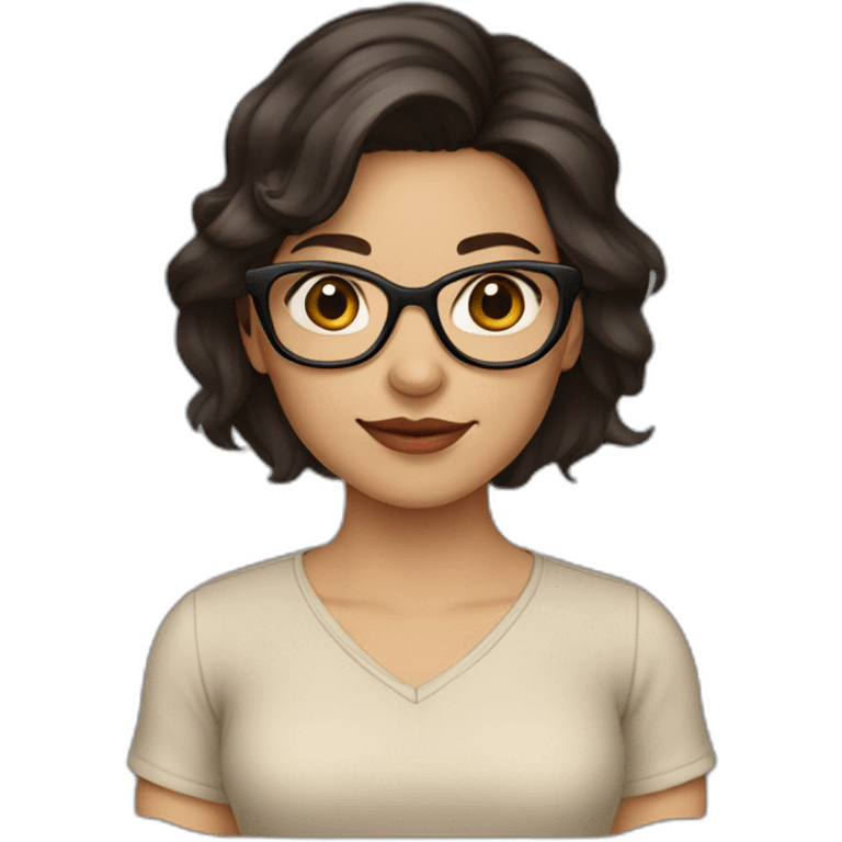 A girl with medium length dark brown hair and dark brown eyes and beige skin wearing glasses emoji