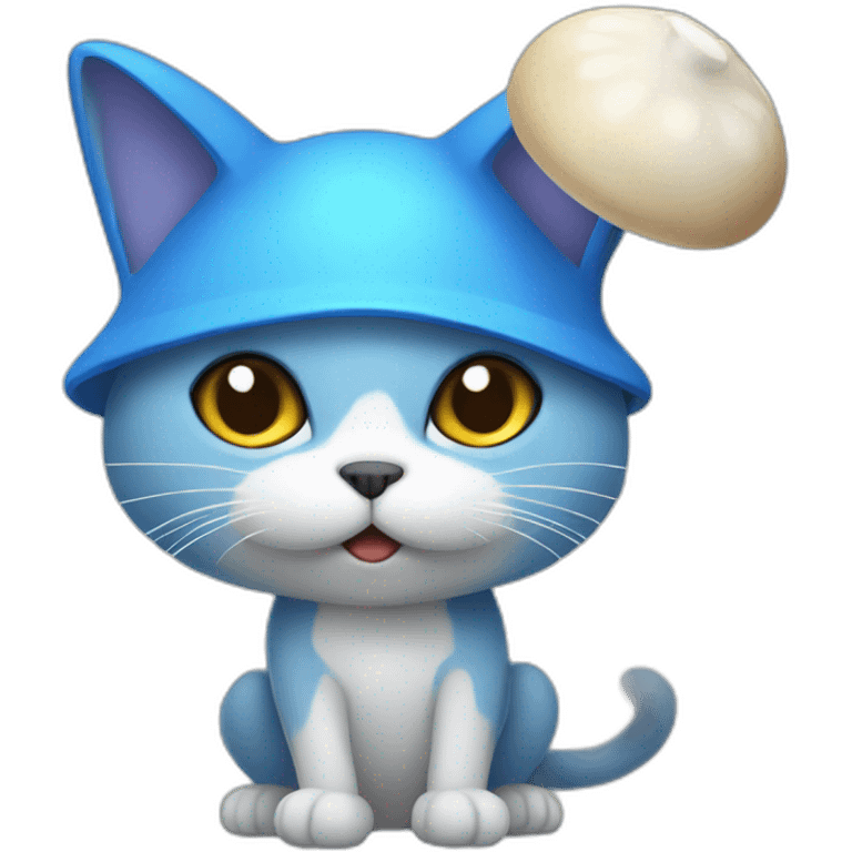 Blue cat with a white mushroom on the head emoji