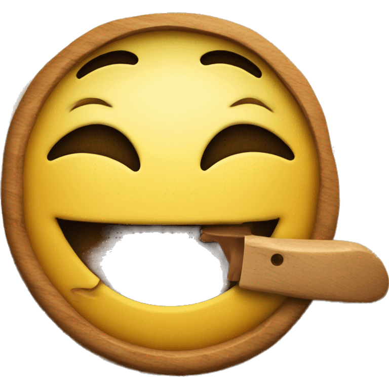 smiley, biting a wooden board emoji