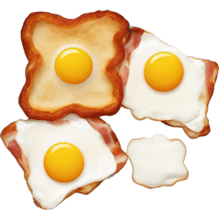 “Two fried eggs, crispy bacon, and buttered toast on a plate.” emoji