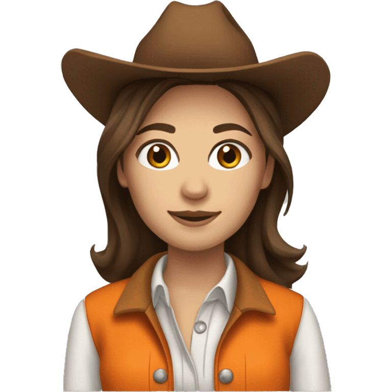 cowgirl straight brown hair, orange burn coat emoji