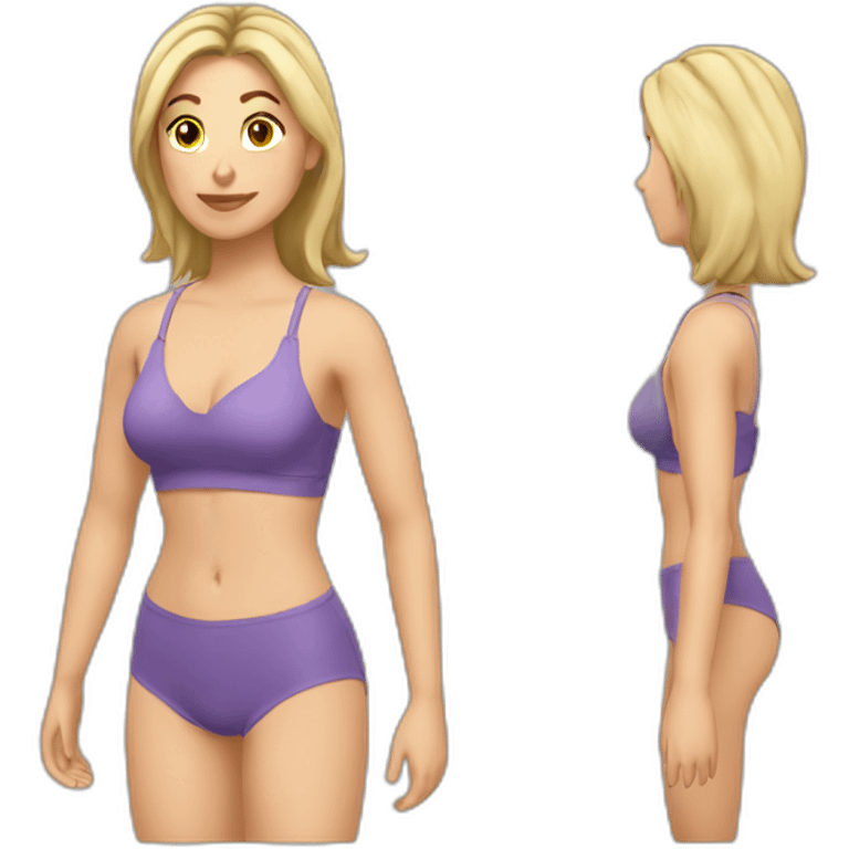 fit Caucasian woman small bra (hands-in-hair pose) (full body) emoji