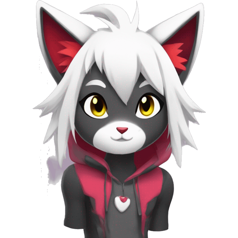 Anthro Dark Beautiful Colorful Shiny Edgy Cool Shy Grumpy FurSona Feline-Zangoose-Fakemon Long Emo Hai-bangs  Vtuber Model emoji