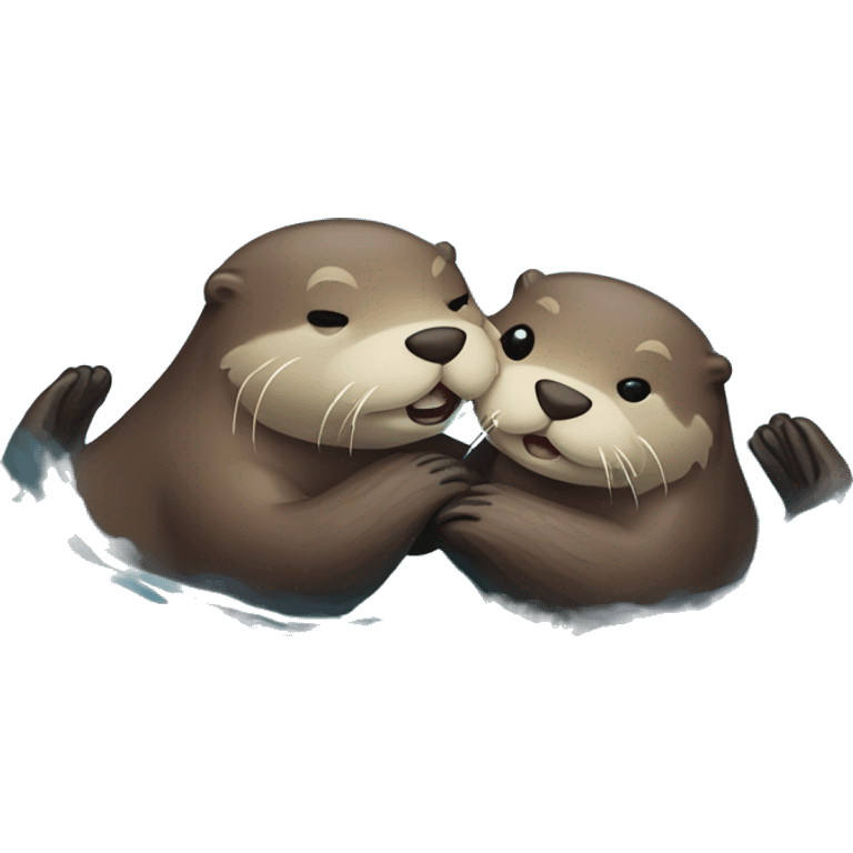 two otters hold hands while lying on the water so that the current doesn't carry them away and they hug emoji