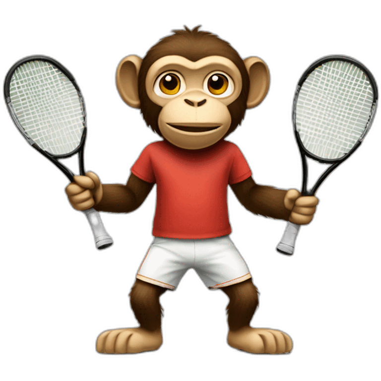 generate a monkey ready to play tenis with a bag with rackets and the hands in the pockets emoji