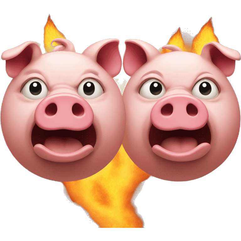 Two frowning angry pigs in front of a world on fire  emoji