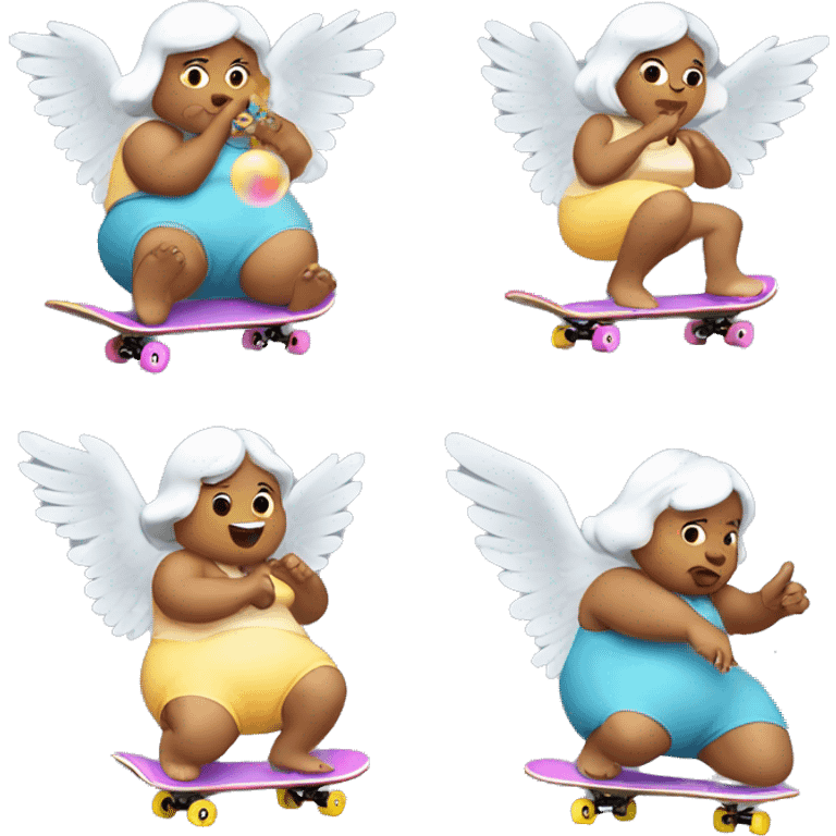 Chubby angels on skateboards blowing bubbles  emoji