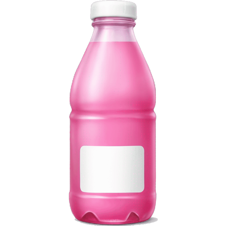 bottle of pink soda with pink bear ears on the cap and a white label with NO face  emoji