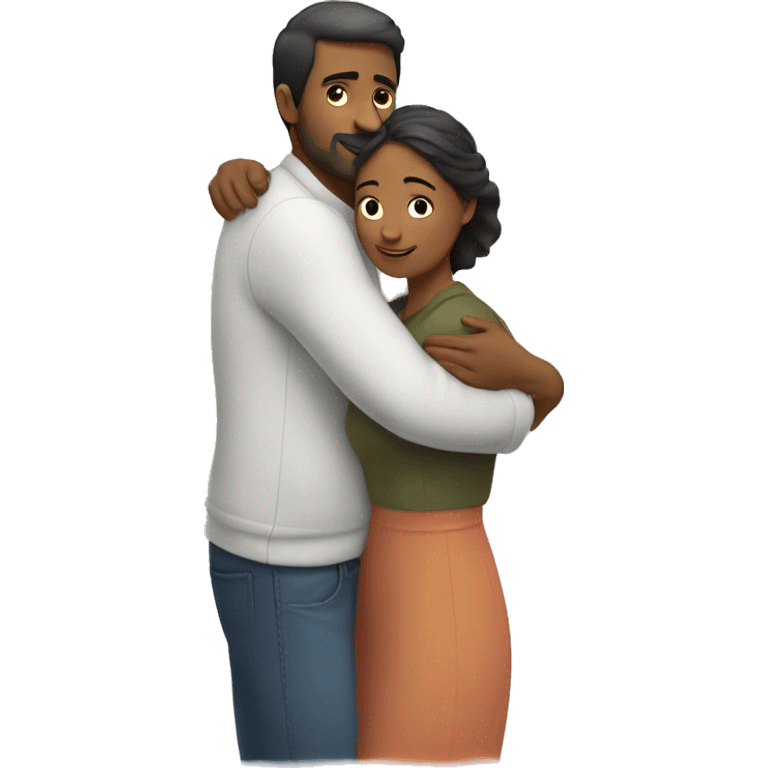 A man hugs a woman from her back and she is doneA man hugs a woman from her back while she holds his hands emoji