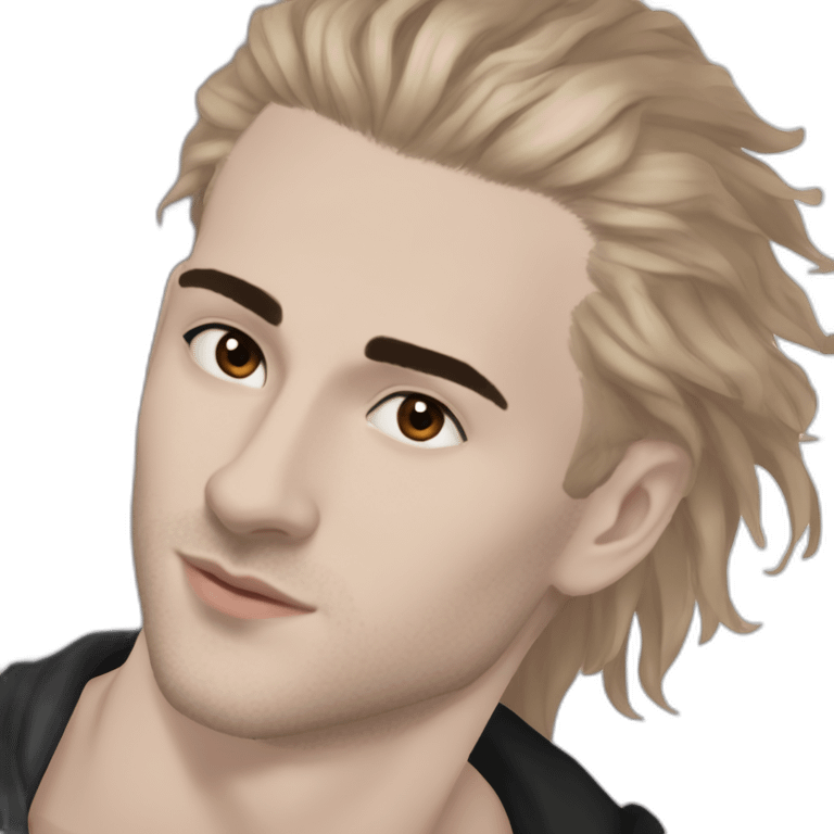 caucasian man 23 years old with dye white hair and brown eyes and brown eyebrow, black piercing in earlobe, black peircing in nose emoji