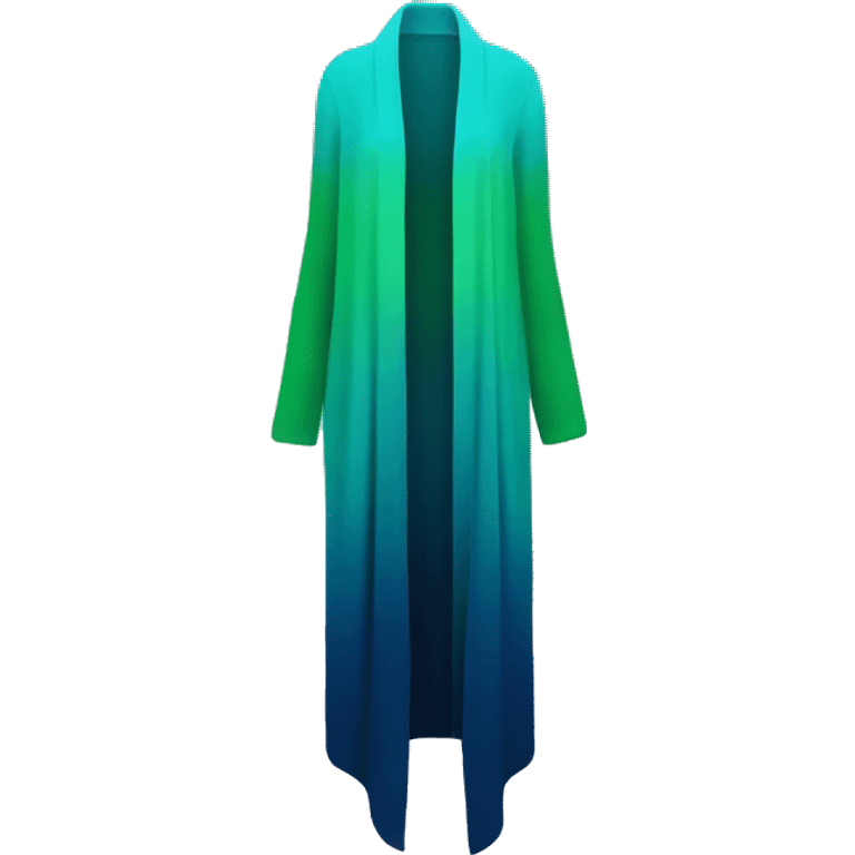 Realistic isolated open womens fashion long peacock blue to green ombre Cardigan.  emoji