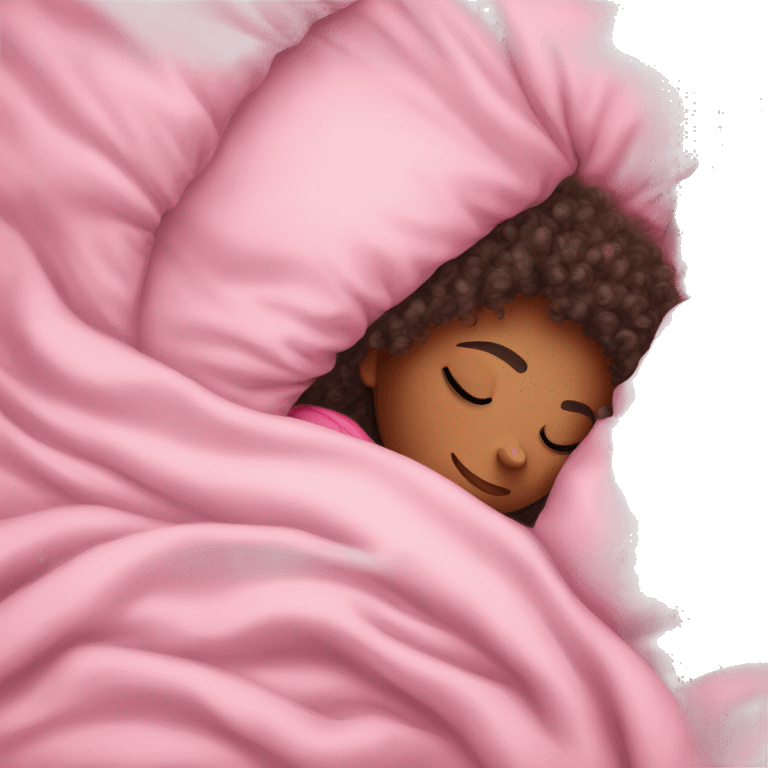 curly haired girl sleeping in bed under pink covers  emoji