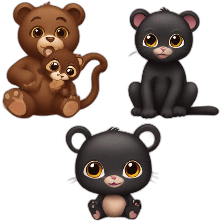 Black female cat litle bear and baby monkey emoji